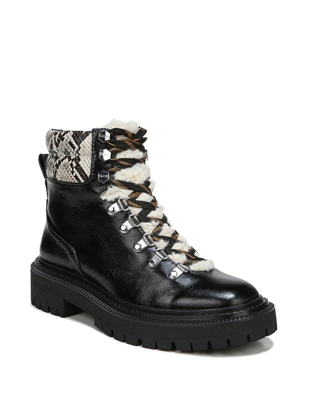 Circus by Sam Edelman Flora Black Snake Print Hiker Boots Size 8